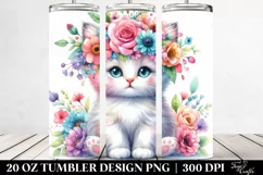 Cartoon-Style Kitten with Flower Crown | 20 oz Tumbler Product Image 2