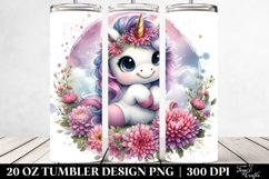 20 Oz Tumbler Sublimation | Cute Babyunicorn with Floral Product Image 2