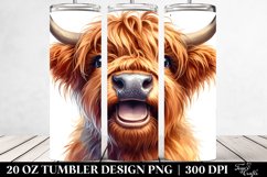 Watercolor Highland Cow Portrait | 20 Oz Tumbler Product Image 2