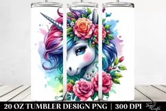 Expressive Cute Unicorn with Floral Wreath | 20 oz Tumbler Product Image 2