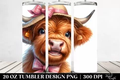 Highland Cow Watercolor Portrait With Sun Hat | 20 Oz Product Image 2