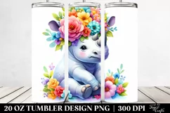 Cartoon-Style Rhino with Flower Crown 20 Oz Tumbler Product Image 2