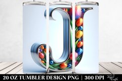 Letter J Shiny Silver Metal, 20 Oz Tumbler Product Image 2