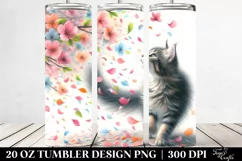 20 Oz Tumbler Sublimation | Cat Tumbling Spring Petals Product Image 2