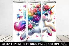 Watercolor Vibrant Drawing Cute Unicorn | 20 oz Tumbler Product Image 2