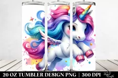 Cute Unicorn Vibrant Drawing,Watercolor | 20 oz Tumbler Product Image 2