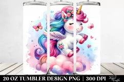 Cute Unicorn Vibrant Drawing,Watercolor | 20 oz Tumbler Product Image 2