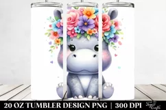 Vibrant Flower Crown Watercolor Hippo | 20 oz Tumbler Product Image 2