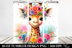 Colorful Giraffe with Flower Crown, Cartoon 20 Oz Tumbler Product Image 2