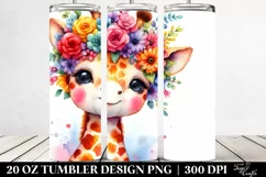 Vibrant Giraffe with Flower Crown 20 Oz Tumbler Product Image 2