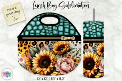 Flowers on Animal Print Lunch Bag Design, Embossed Leather Product Image 1