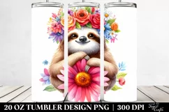 Cute Cartoon Sloth with Flower Crown | 20 oz Tumbler Product Image 2