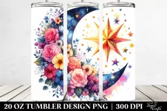 Vibrant Half Moon Stars Flowers | 20 oz Tumbler Product Image 2