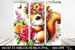 Cute Cartoon Squirrel with Flower Crown | 20 oz Tumbler Product Image 2