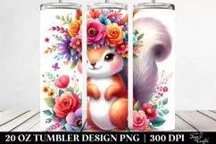 Cute Cartoon Squirrel with Flower Crown | 20 oz Tumbler Product Image 2