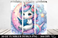 Cute Baby Unicorn Reading on the Moon | 20 oz Tumbler Product Image 2