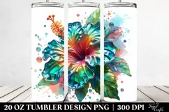 20 Oz Tumbler Sublimation | Glossy Hibiscus with Watercolor Product Image 2