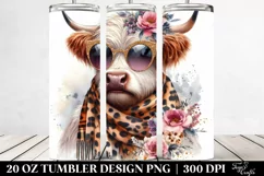 Highland Cow Diva with Glasses and Animal Print Tumbler 20 o Product Image 1