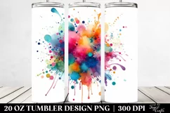 20 Oz Tumbler Sublimation | Colorful Watercolor Splash with Product Image 2