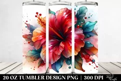 20 Oz Tumbler Sublimation | Glossy Hibiscus with Watercolor Product Image 2