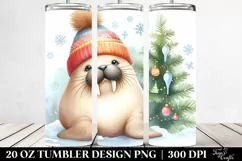 Cute Walrus with Christmas Tree 20 Oz Tumbler Product Image 2