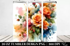 Abstract Orange Roses Watercolor, Transparent 20 Oz Tumbler Product Image 2
