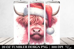 Pink Highland Cow with Santa Hat Clipart Product Image 2