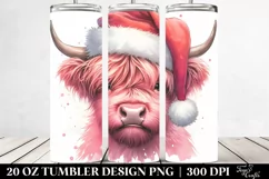 Pink Highland Cow with Santa Hat Clipart Product Image 2