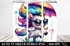 Watercolor Contempt Unicorn with Umbrella, Transparent 20 Oz Product Image 2