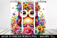 Cartoon Owl with Flower Crown, Transparent 20 Oz Tumbler Product Image 2