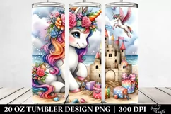 Colorful Baby Unicorn Building a Sandcastle. 20 Oz Tumbler Product Image 2