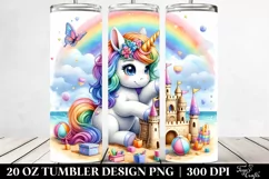 Colorful Baby Unicorn Building a Sandcastle. 20 Oz Tumbler Product Image 2
