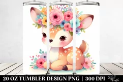 Cartoon-style Watercolor Deer with Flower Crown | 20 oz Product Image 2