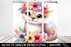 Cartoon-style Watercolor Otter with Flower Crown | 20 oz Product Image 2