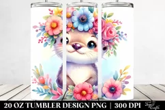 Cartoon-style Watercolor Otter with Flower Crown | 20 oz Product Image 2