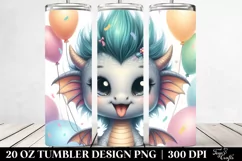 Baby Dragon with Balloons PNG Product Image 2