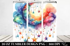 Watercolor Vibrant Moon & Stars Drawing | 20 oz Tumbler Product Image 2