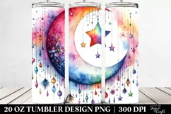 Watercolor Vibrant Moon & Stars Drawing | 20 oz Tumbler Product Image 2