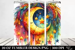 Watercolor Vibrant Moon & Stars Drawing | 20 oz Tumbler Product Image 2