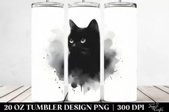 Simple Washed Watercolor Black Cat | 20 oz Tumbler Product Image 2