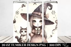 Washed Watercolor Vintage Quirky Witch with Cat | 20 oz Product Image 2