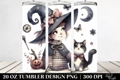 Washed Watercolor Vintage Quirky Witch with Cat | 20 oz Product Image 2