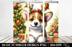 Christmas Pembroke Welsh Corgi with Reindeer Horns PNG Product Image 2