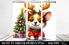 Christmas Pembroke Welsh Corgi with Reindeer Horns PNG Product Image 2