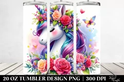 Smiling Unicorn Floral Wreath 20 oz Tumbler Product Image 2