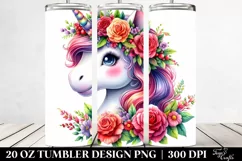 Smiling Unicorn Floral Wreath 20 oz Tumbler Product Image 2