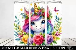 Smiling Unicorn Floral Wreath 20 oz Tumbler Product Image 2
