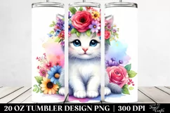 cute Cartoon-Style Kitten with Flower Crown | 20 oz Tumbler Product Image 2