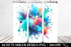 20 Oz Tumbler Sublimation | Colorful Cyan Watercolor Product Image 2