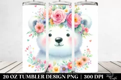 Cartoon-style Watercolor Polar Bear with Flower Crown | 20 Product Image 2